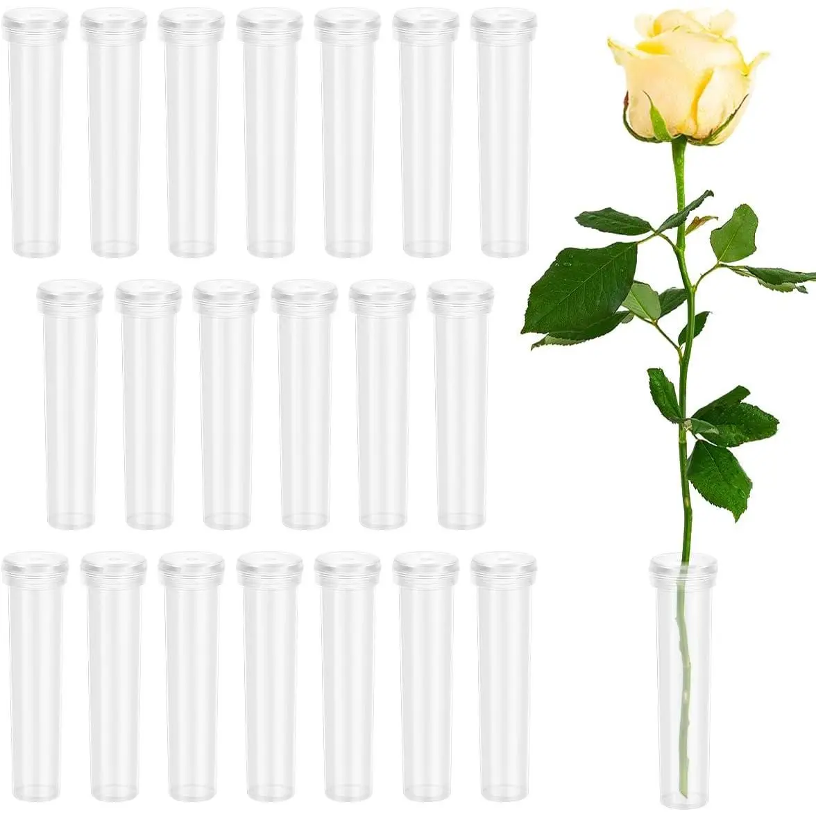 2.8 Inch Clear Plastic Floral Water Tubes Vials with Caps for Flower Arrangements 20 Pack