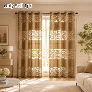 1pc Lace Semi-Transparent Curtains, Semi Sheer Curtain, Elegant Floral Metal Ring Drapes for Bedroom and Living Room, Minimalist Style Curtains