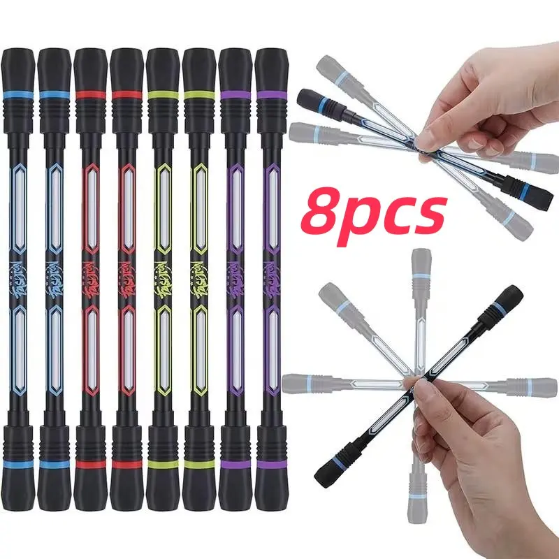 8pcs Stress Relief Fidget Pen, Rotating Gel Ink Pen, Replaceable Refill, Non-Slip Grip, Office Supplies, Random Colors, 0.5mm