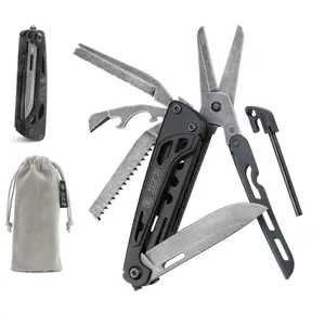 Xhandle MT-73 11 in 1 Multitool,D2 Steel Stonewash Knife and Large Scissors, Outdoor Camping Gear, EDC Pocket Tool, Home Repair, Camping Party Essential