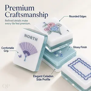 Women’s Luxury Collectible 3-Ply Acrylic Lake Blue Mahjong Set - Inlaid Butterfly Design, Dual Digit-Letter Printed Floral Fan Tile Face, Ideal for Parties, Gifting, Indoor Leisure Tabletop Game