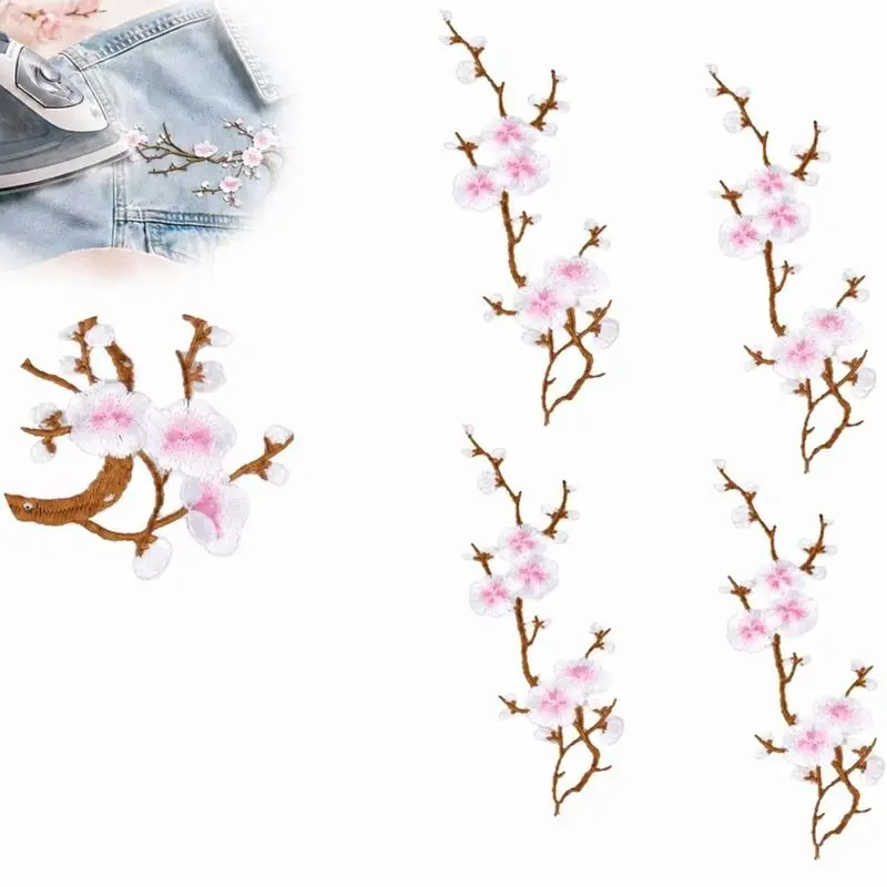 Cherry Blossom Patches,Embroidery Flower Iron-On/Sew-On Patch for Backpack | Vintage Crafts Branches Garment Cos Trim Decoration 15.35"x5.9" Plum Floral Applique for Jeans, Hats, DIY Clothing Repair
