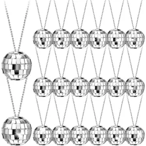 20 Count Mirror Disco Ball Necklaces New Years Silver Hanging Balls Ornament 70s Disco Party Necklaces Mini Disco Ball 70s Jewelry Disco Favor Decoration Accessories for Dance Supplies