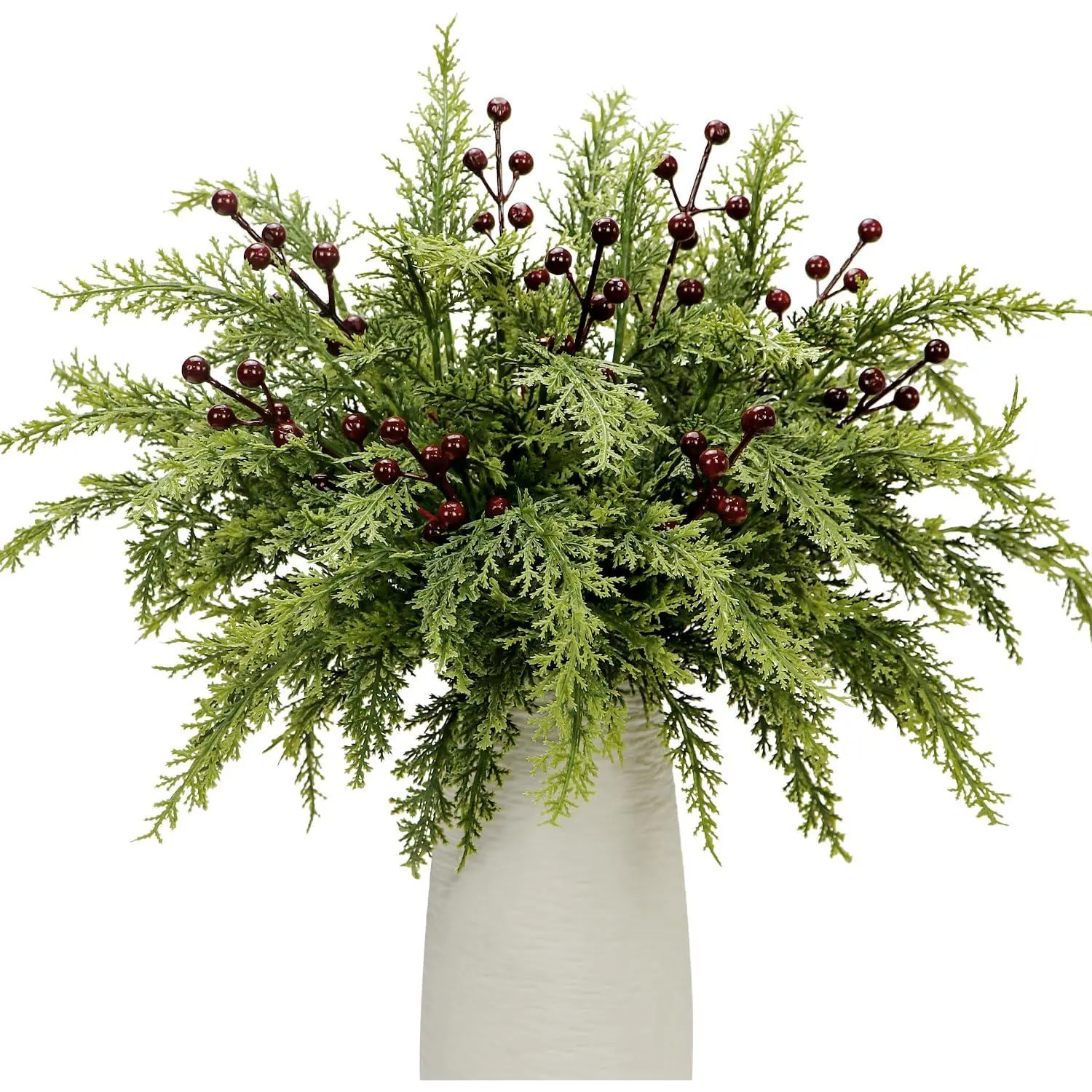 40 count Artificial Pine Branches with Berry Pick, 12.5 Inch Christmas Greenery Picks Foliage Sprigs  Cedar Stems for Xmas Vase Filler DIY Crafts Garland Wreath  Decor (40, Red Berry)