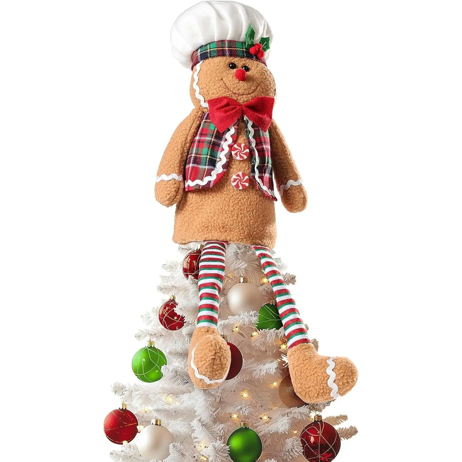 Funny Unique Gingerbread Man Christmas Tree Topper, Christmas Tree Decorations for Holiday Xmas Home Party Decor