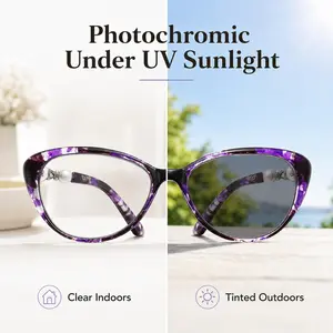 Photochromic Multifocal Reading Glasses for Men Women, Blue Light Filtering Readers with 3 Viewing Zones for Phone Computer Daily Use