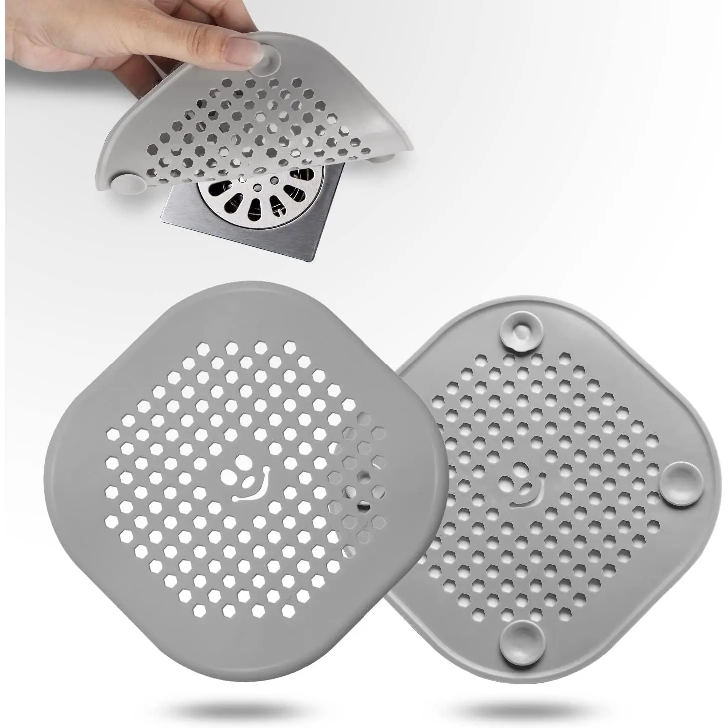 Women's Silicone Hair Catcher 2-Pack - Shower Sink Protector, Drain Cover for Bathroom, Whitegrey