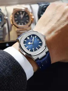 Fashion Luminous Waterproof Men's Analog Watch, Dial with Calendar, Rose Gold Stainless Steel Case, Leather Strap, Quartz Movement, Casual Trendy Wristwatch, Fashionable Wristwatch