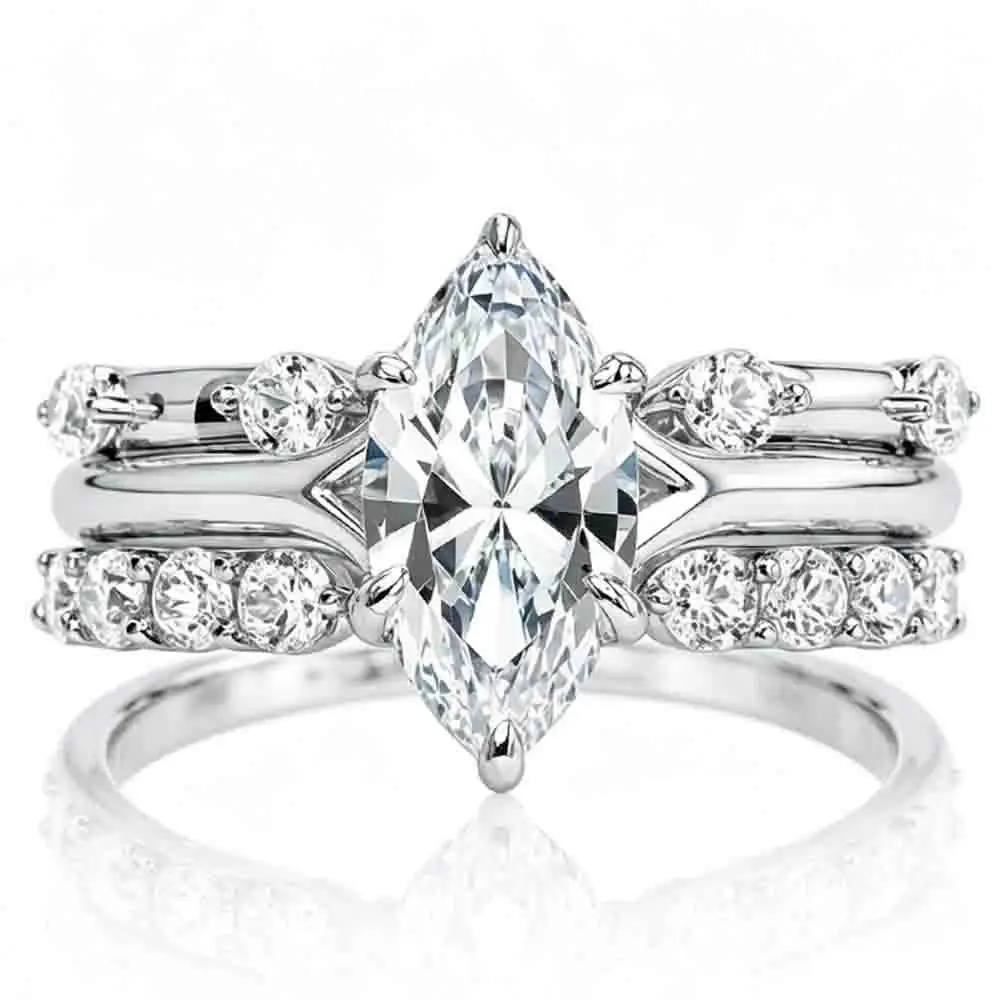 Real GRA Moissanite Gemstone Wedding Engagement Ring Set WUIHA 100% 925 Sterling Silver 3 CT Marquise Cut D Color Fine Jewelry vintage court style promise modern gift surprise minimalist tungsten cubic zirconia charm bridal witchy fashion special