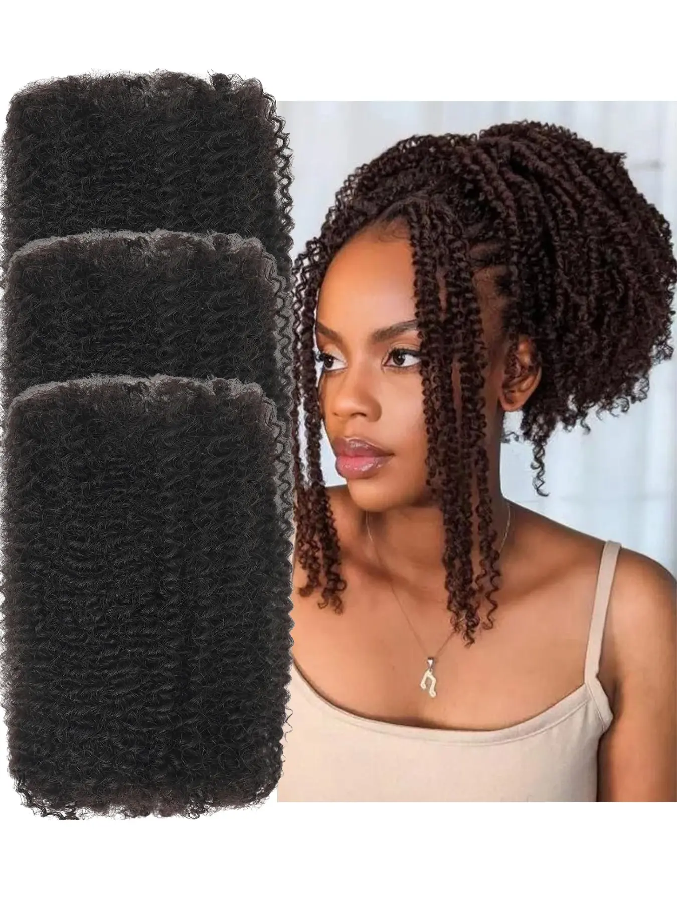Afro Kinky Curly Bulk Human Hair 3 Packs 8‑14 Inch 1B Black Braiding Bulk Hair Springy Afro Twist Hair No Weft For Micro Twists Locs Repair Dreadlock Extensions Soft Natural Shed Free Easy Work For Home Stylist Salon Protective Hairstyle For Black Women
