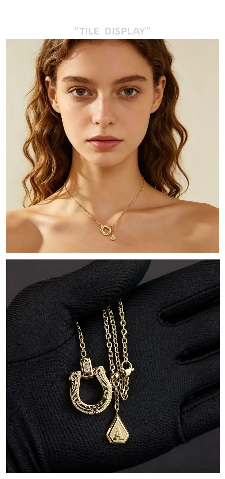 Trending Bohemian-style horseshoe-shaped initial necklace with letter pendant, adjustable choker, a light luxury fashion accessory for daily wear and as a gift