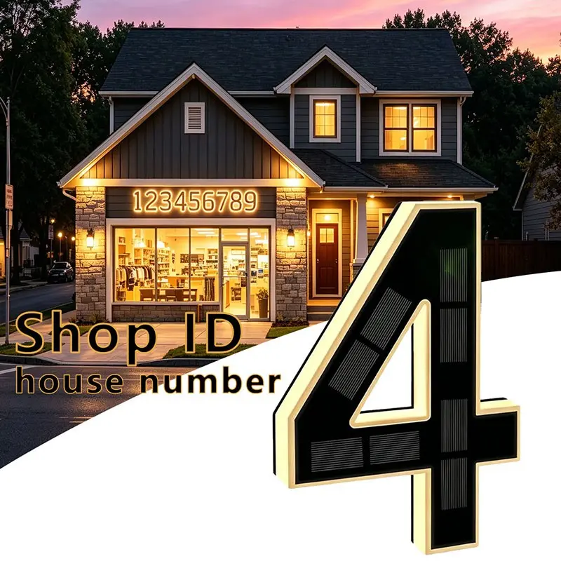 1Pc 4.7Inch solar digital light, solar LED house number, outdoor solar house number, house number light, Lighted House Numbers, outdoor lighting, outdoor home decoration, suitable for residences, apartments, hotels, villas