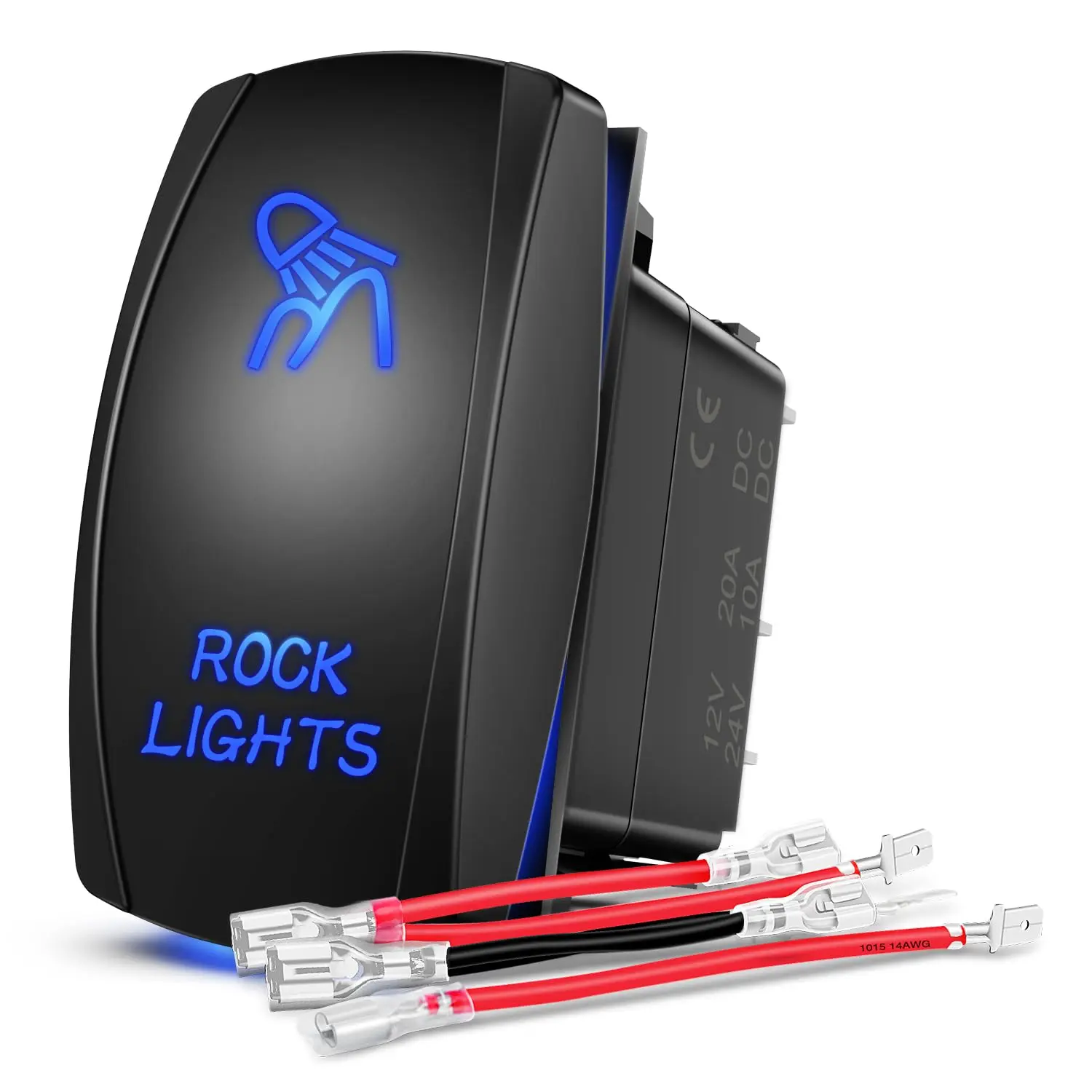 Nilight - 90008B Rock Lights Rocker Switch LED Light Bar 5Pin Laser On/Off LED Light 20A/12V 10A/24V Switch jumper wires set for Jeep Boat Trucks