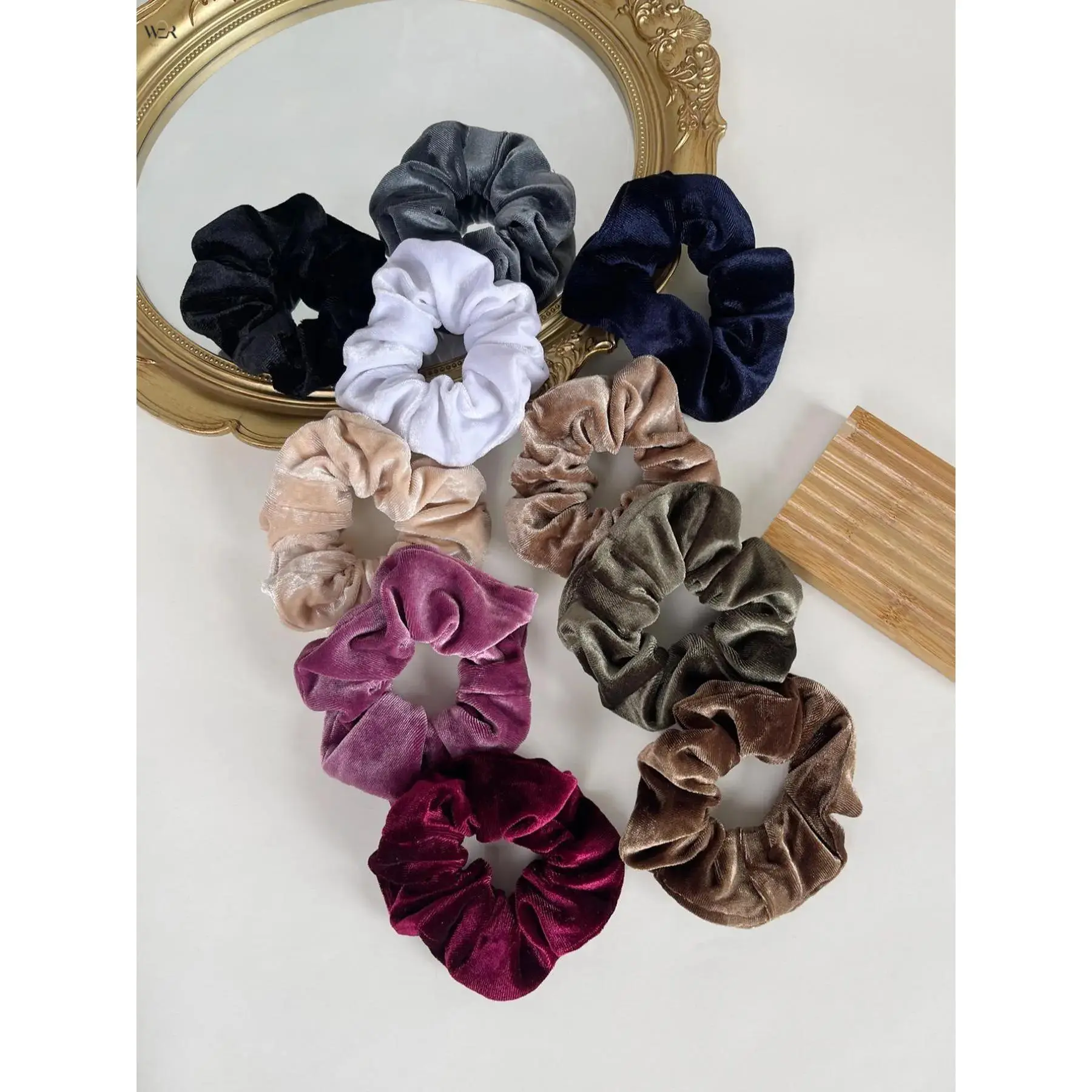 Vintage Velvet Scrunchies for Women Girls, Soft Solid Color Velvet Hair Scrunchy Elastic Hair Ties, Elegant Large Fabric Ponytail Holders, Classic Neutral Tone Hair Accessories for Daily Casual Autumn Winter Outfits