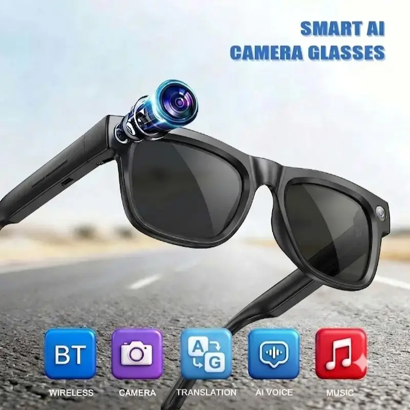 Multi functional AI Smart Glasses ，with 8MP Camera,Hands Free Video Recording ,4GB Memory Build-in (No TF Card Need), 290Mah Battery, Bluetooth Calling ,HiFi Audio, Music Playback.AI Real Time Translation