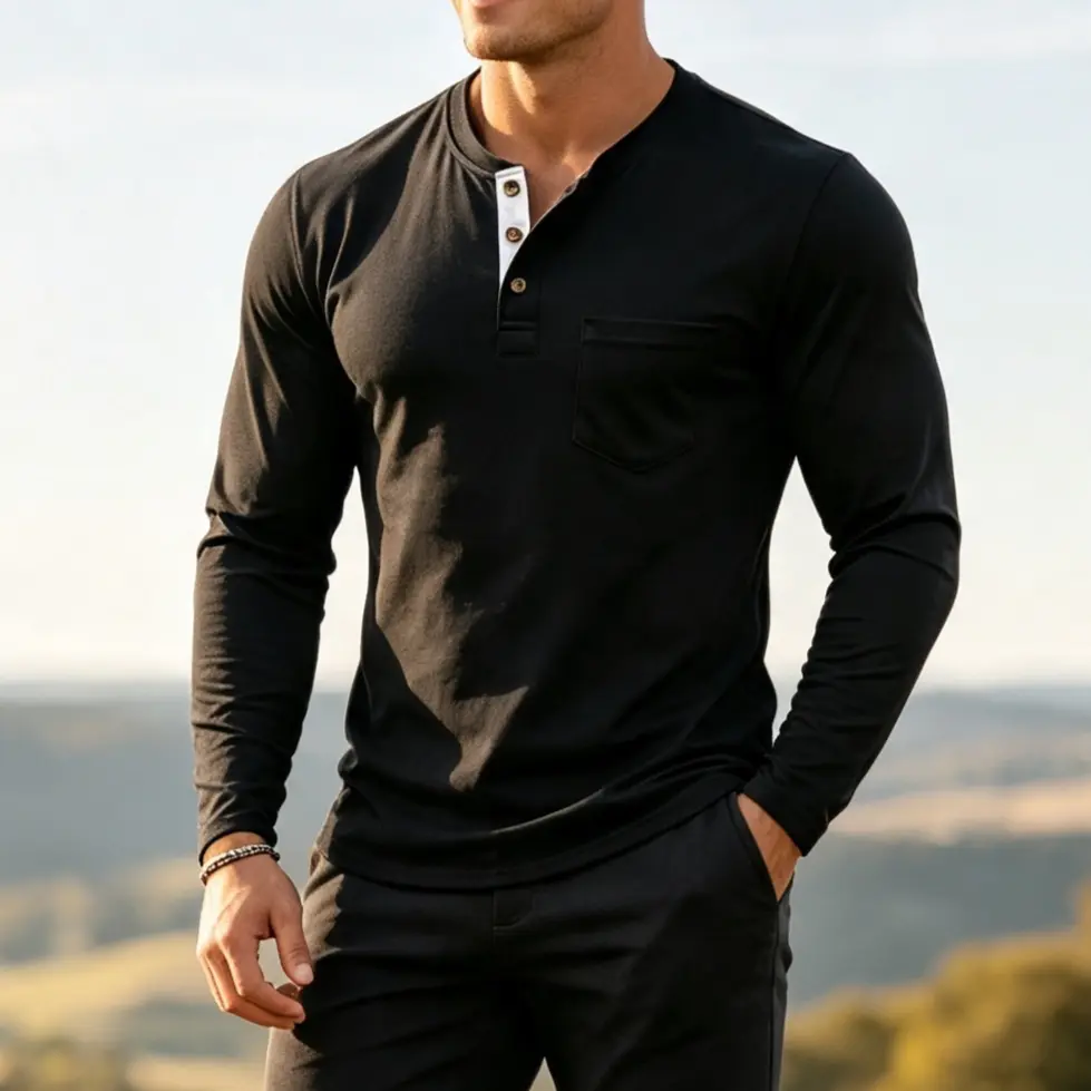 1/2 Pack Men’s Henley Collar Long Sleeve T-Shirts With Multiple Color Options, Daily Casual Tops Defined as trending clothes For Streamlined Urban Fashion And Flexible Matching With Assorted Casual Bottoms