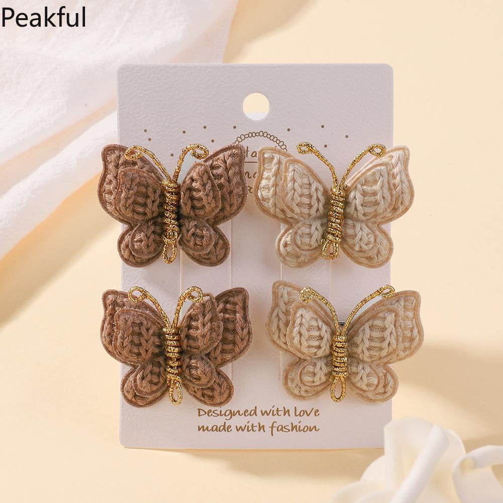 4pcs Butterfly Hair Clips Set – Cute Wool Knitting Accessories for Kids, Colorful Barrette for Bangs, Perfect Hair Grips for Girls, Adds Charm & Style to Everyday Hairdos