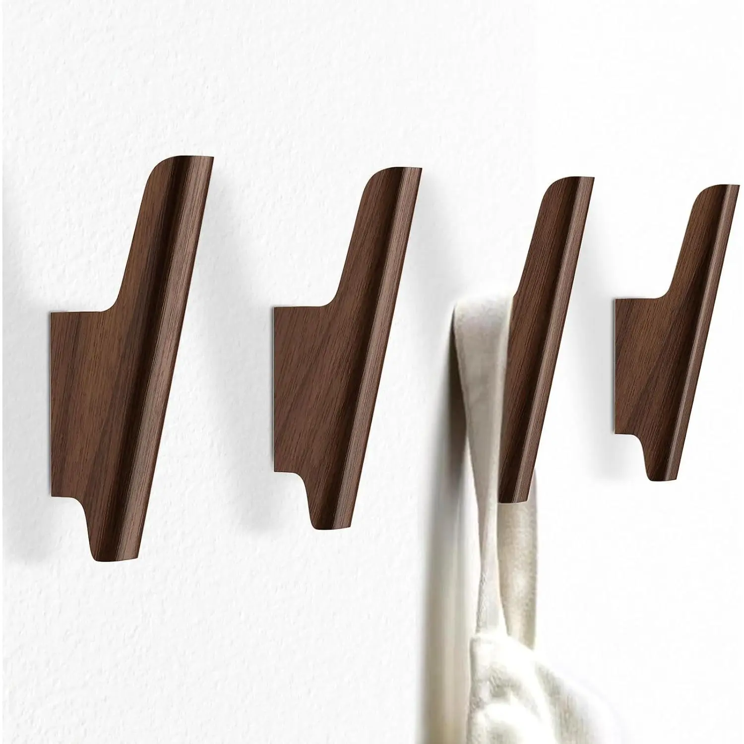 Wood Wall Hooks 4 Pack Coat Hooks Wall Mount Walnut Wooden Hooks for Hanging Hat, Bag, Backpack, Rustic Coat Hooks for Wall, Wood Towel Hooks for Bathrooms and Entryway Hooks (Walnut, Dark)