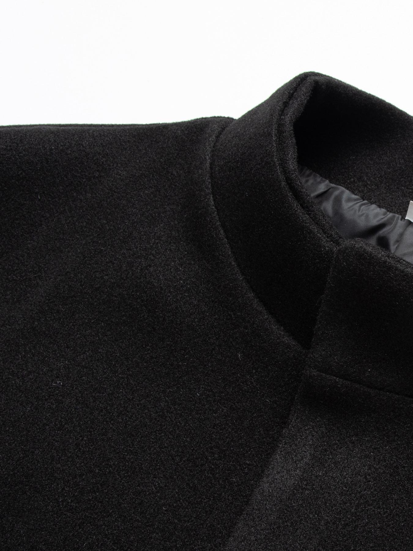 Men's Solid Button Front Stand Collar Coat, Work Office Jacket, Regular Fit Casual Long Sleeve Outerwear for Fall & Winter, Men's Clothes for Daily Wear, Casual Fitted Jacket, Business Coat