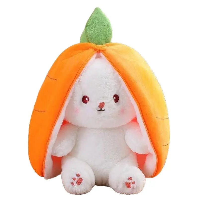 Cute Transformable Rabbit Plush Pillow, Stuffed Animal Bunny, Bunny Stuffy, Strawberry Carrot Shape Decor, Soft Skin-Friendly, Sleep Companion, Birthday Gift, 18/25/35cm