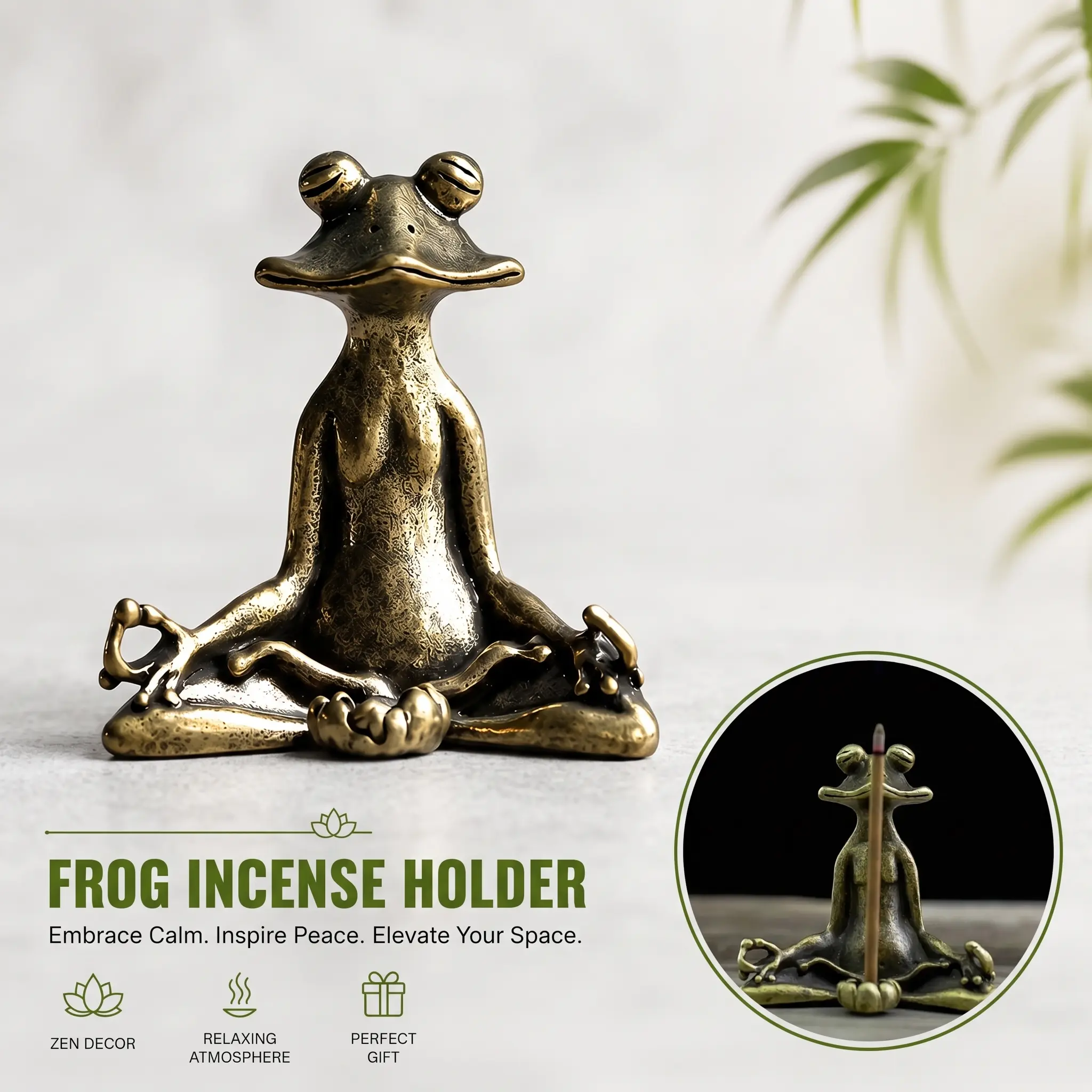Exquisite Metal Kung Fu Frog Aroma Fragrance Incense Holder, Meditation Frog Statue for Yoga and Rest, Elegant Desktop Home Decoration-YY0