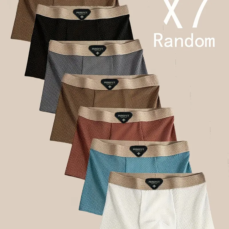 Random 7-Pack Men's Comfortable Fabric Boxer Briefs Set, Plain Breathable Boxers, Fitted Classic Design for All Seasons