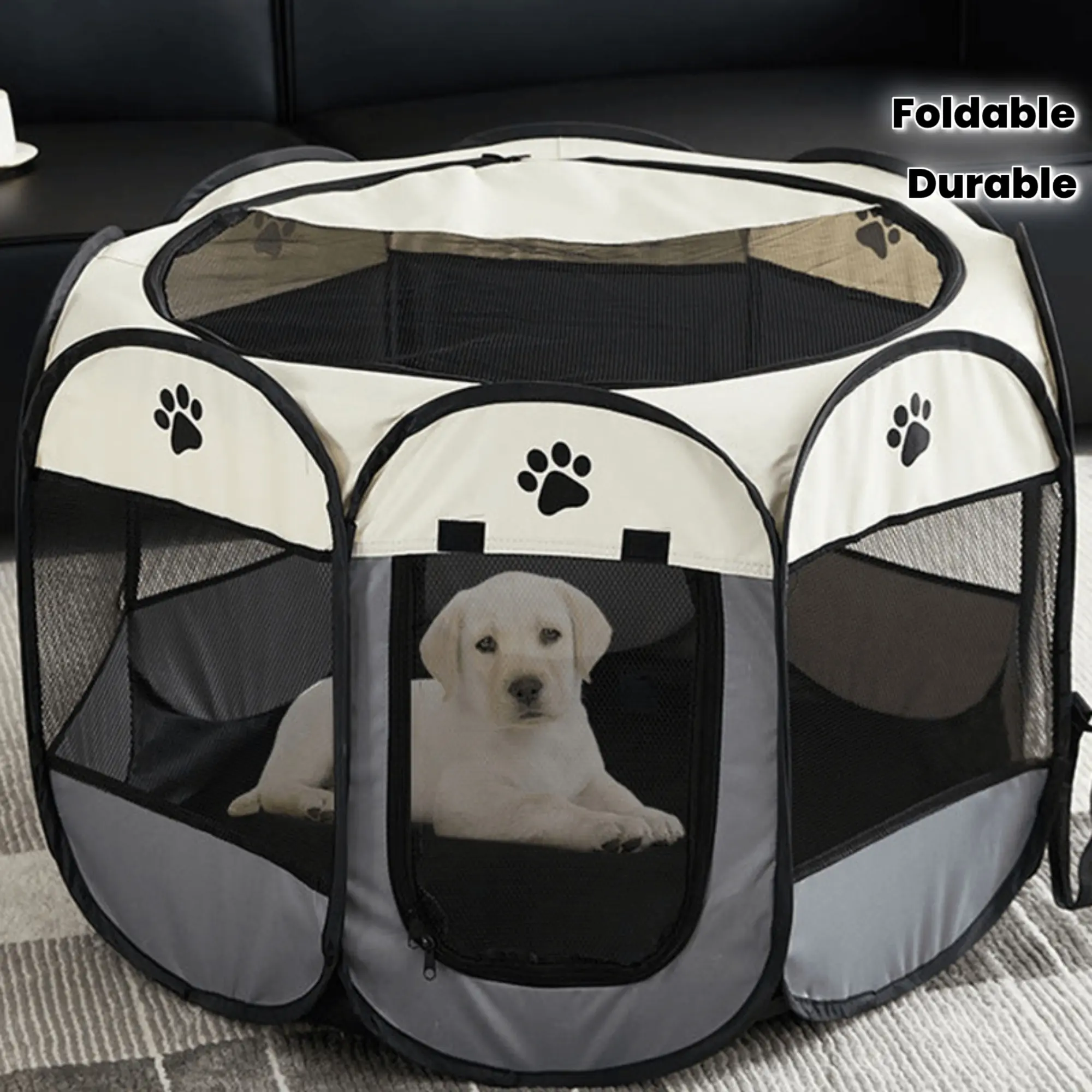 1PC Durable Foldable Octagon Shape Pet Playpen, Scratch-Resistant Oxford Fabric Portable Enclosure, Indoor-Outdoor Use for Travel, Available in Small/S-M-L Sizes (S:46"x46"x24", M:37"x37"x24"), L（46“ X 46” X 24“）, Portable Puppy Fence
