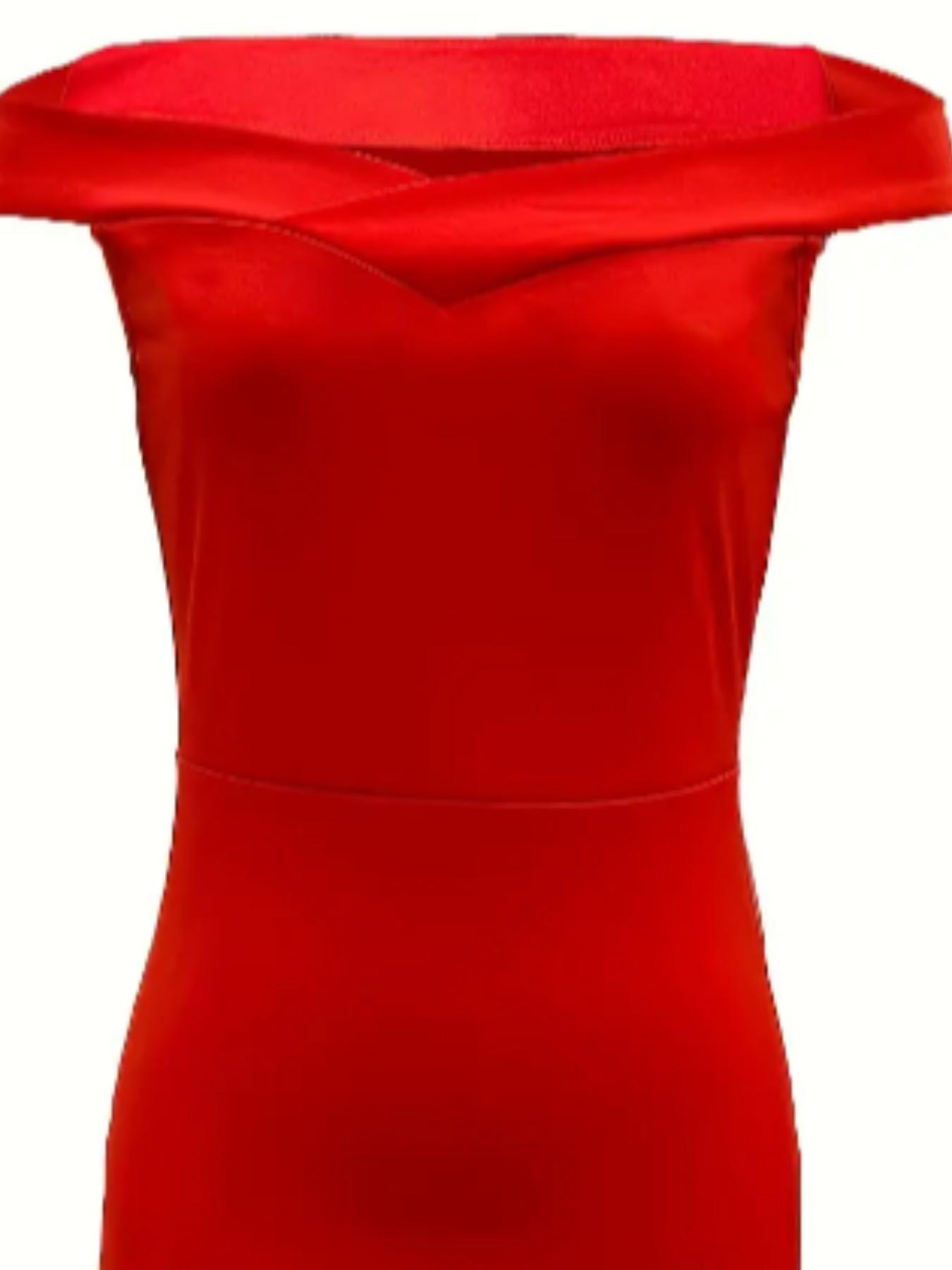 Women's Plain Ruffle Trim Split Thigh Wrap Bodycon Dress, Elegant Chic Comfort Off Shoulder Midi Dress for Party Dating Formal Wear, Back To School Dresses for Women, Birthday Dresses, Summer Outfits, Lady Clothes, Womenswear for Christmas