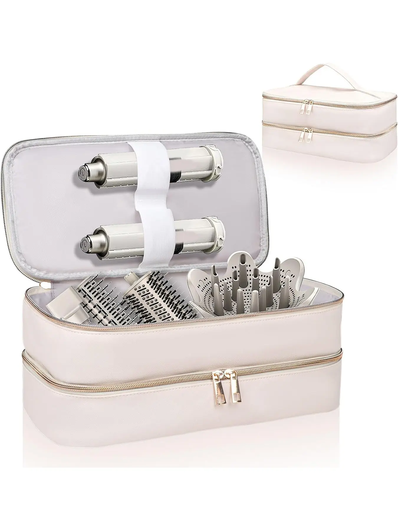 Travel Carrying Case for Shark Flex Style, Double-Layer Storage Case for Shark SpeedStyle Hair Dryer Attachments, Waterproof PU Leather Organizer Bag for Shark Airwrap Styler, Women's Travel Makeup Bag, Scratch-Resistant Storage Pouch, Double-Layer Makeup