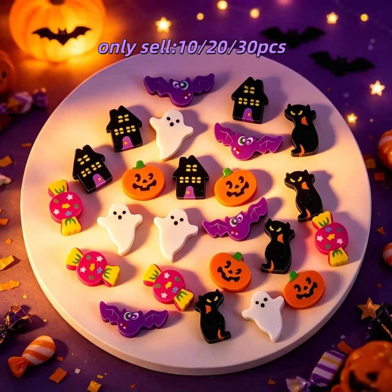 Cute Halloween Theme Festive Super Mini Eraser, Fun Mini Size Novelty Eraser, 0.39 Inches, Random Expression Style, Perfect for Classroom Gifts, Party Supplies