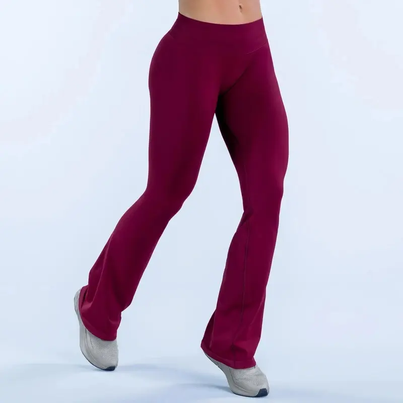 NCLAGEN Women's High-Waist Seamless Sporty Sports Bottoms - Bootcut Flare, Leopard Print, V-Back, Pockets, Tummy Control, Nylon Blend, Full Length, Squat-Proof for Gym Yoga Workout, Seamless Legs