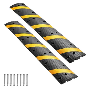 VEVOR 2-Pack 6FT Heavy Duty Rubber Speed Bumps, Dual-Channel 72in Cable Protector Ramps, 22,000 lbs/Axle Load Capacity, with Expansion Screws, for Highways, Construction Zones, Asphalt Driveways