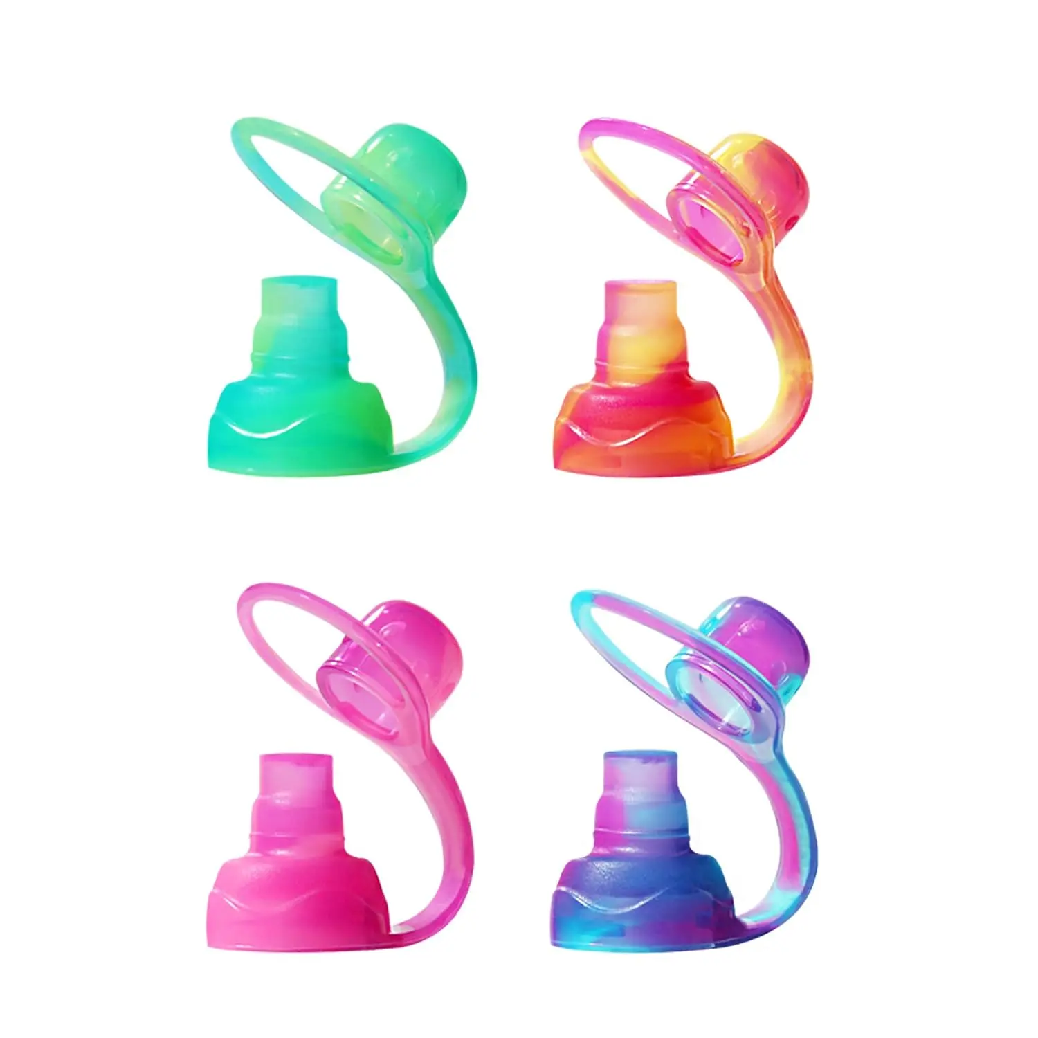 Food Pouch Top |     Baby Led Weaning |     No Spill Flow Control Valve, Protects Childs Mouth, 100% Silicone, BPA Free |     Swirl Colors, 4 CT
