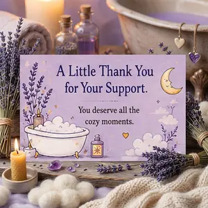 Cozy Night Thank You Cards 50/100 Pack– Lavender Aesthetic Packaging Inserts for Small Business Orders