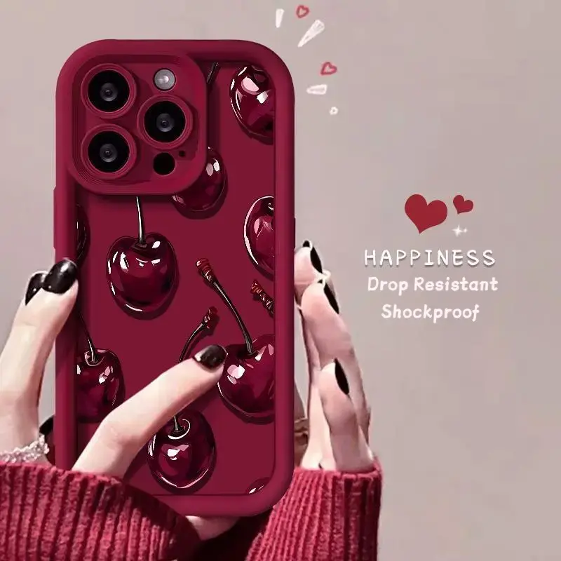 Sexy Wine Cherry Pattern Phone Case , Soft Silicone Tpu Protection and Shockproof For iPhone 17 16 15 Pro Max 14 16Pro 13 12 11 XS X Plus Air Mini 17E Birthday Gift Perfect Present for Girlfriend,summerwins, Accessories, Smartphone