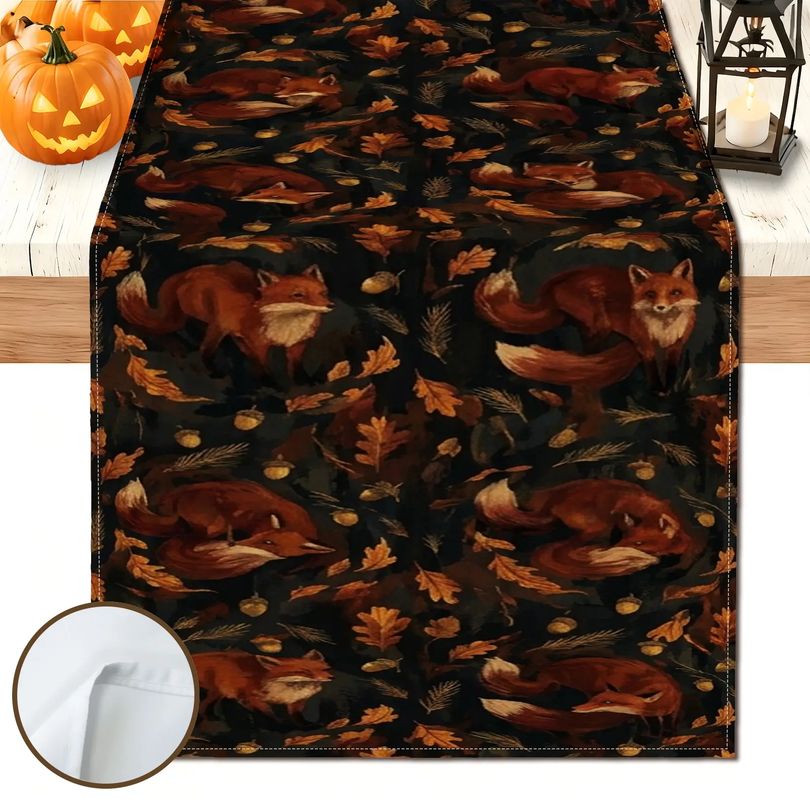 1pc Fox Maple Leaf Table Runner, Rustic Vintage Style, Repeating Pattern with Autumn Colors, for Dining Table Fall Decor Kitchen Decor Home Decor