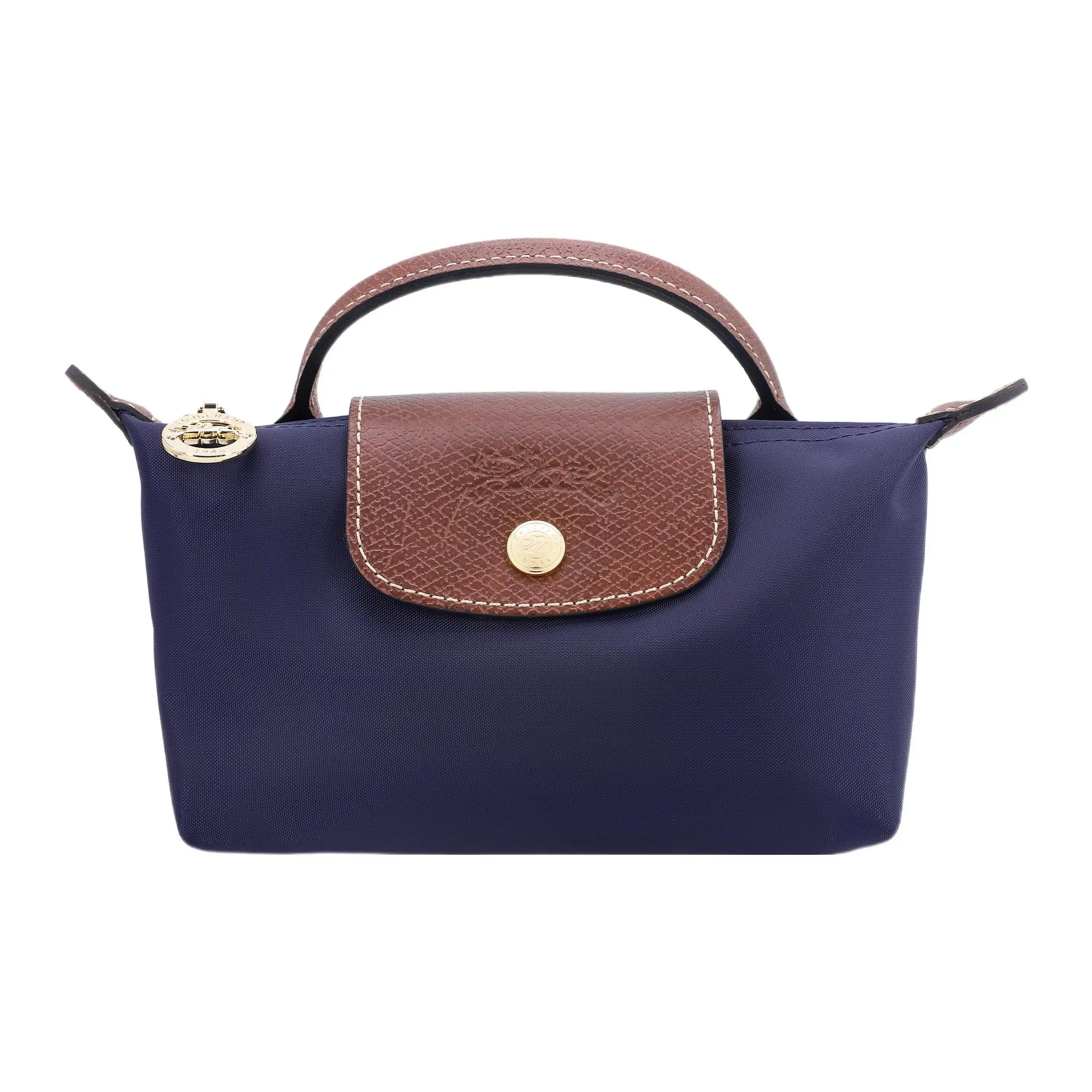 Longchamp Le Pliage 17 Handbag for Women – Navy Blue Recycled Canvas and Leather Fold-Over Clutch