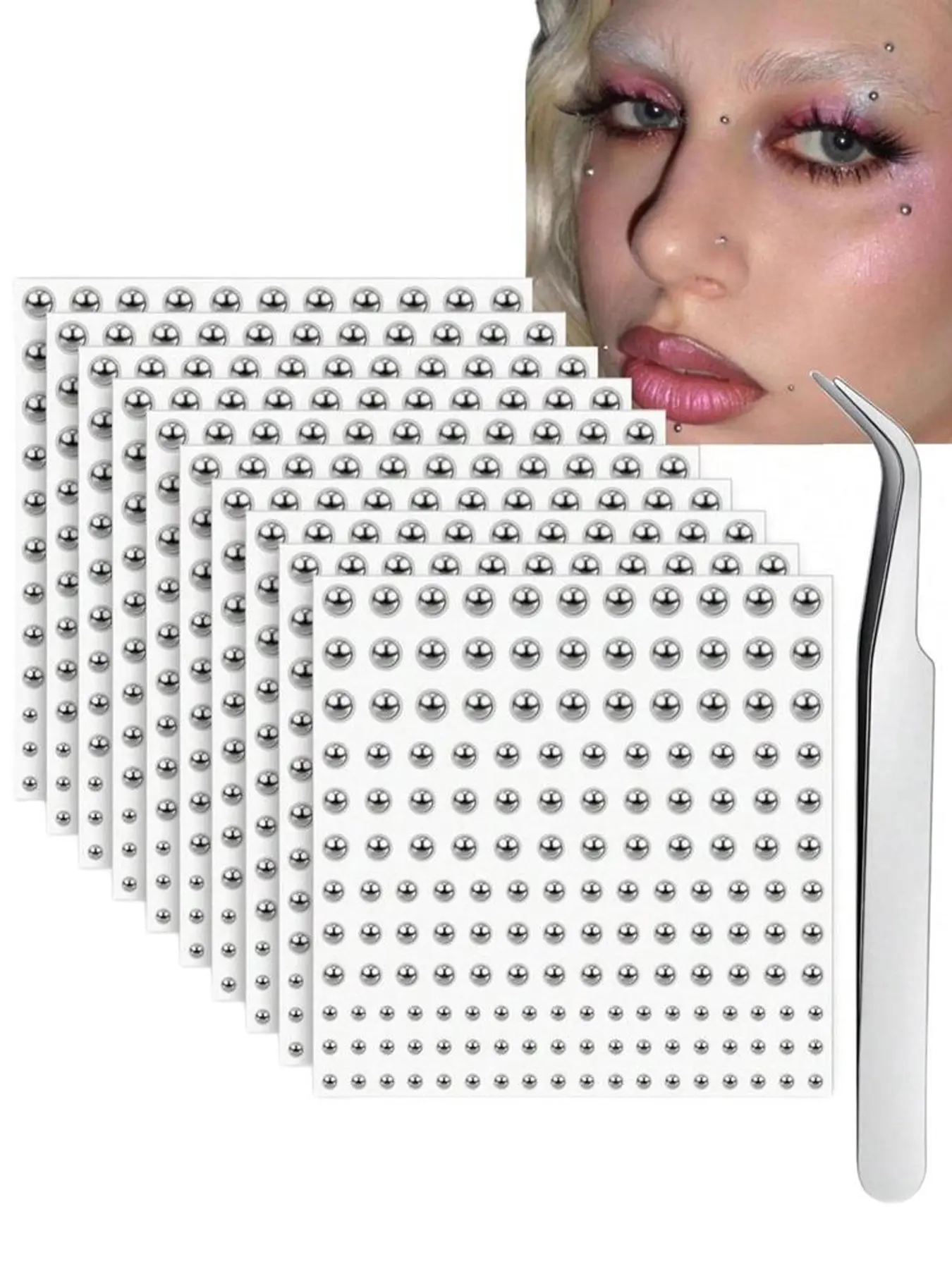 Fake Piercing Balls Adhesive Fake Medusa Piercing Fake Lip Labret Monroe Eyebrow Dermal Piercing Face Jewelry, Body Jewelry, Fake Nose Stud Stick On Fake Stud Piercings Fake Piercing Sticker for gothic, punk, Music Festivals & Raves
