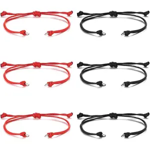 Semi Finished DIY Half-Finished Unfinished Bracelet  Making Braided Cord Bracelets Adjustable Rope Thread Bracelets with Jump Rings for Charms  Making 6 count Black Red