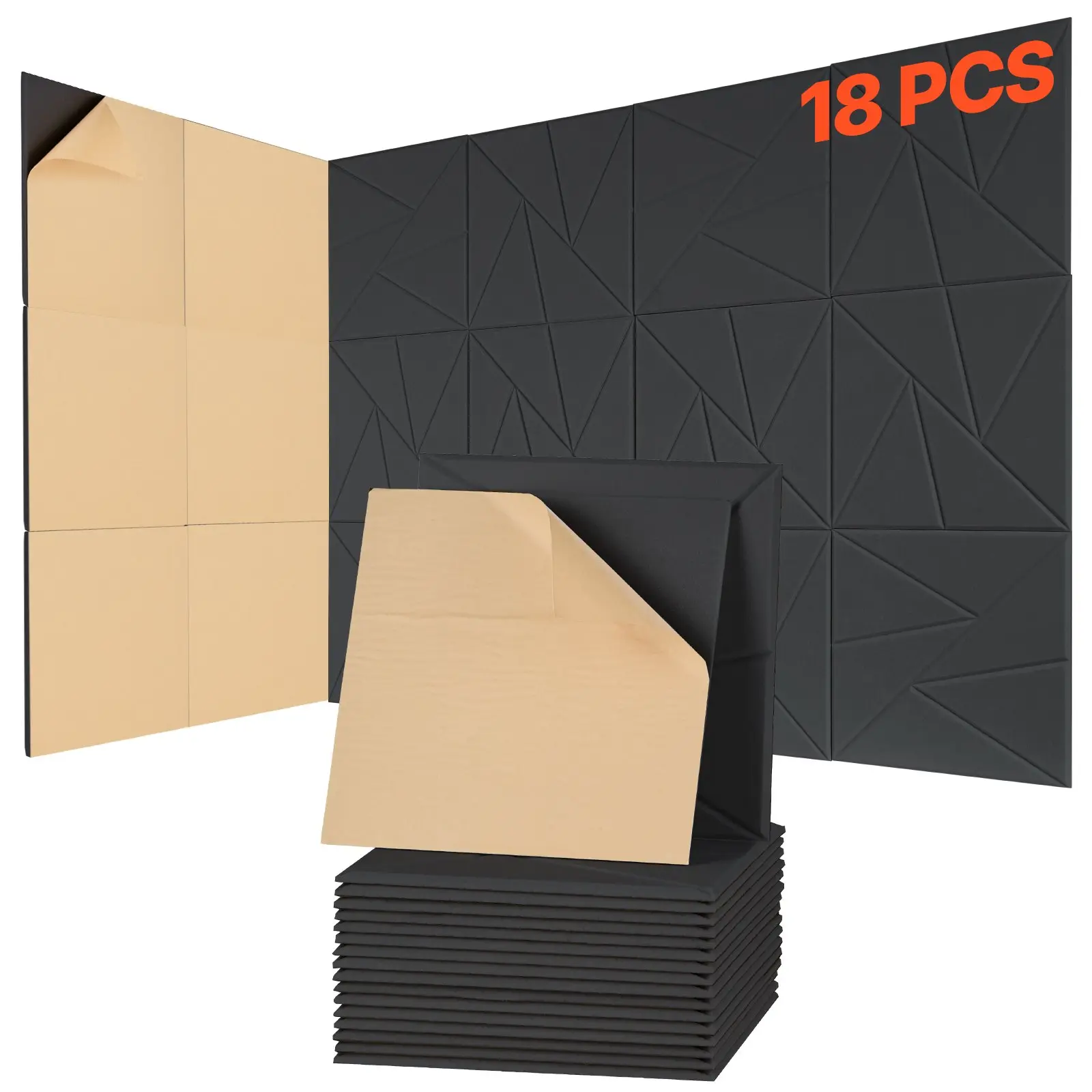 VEVOR 18 Pack Acoustic Panels with Self Adhesive, 11.8x 11.8x 0.4 inch Sound Proof Foam Panels, Polyester Fiber Soundproof Wall Panels High Density, for Home, Studio, Office, Theater, Black