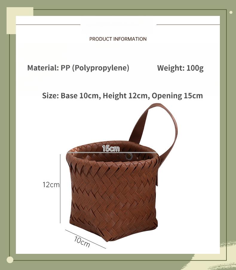 Vintage wall-mounted imitation rattan woven storage basket for entryway, keys, miscellaneous items, large-capacity household snack storage basket