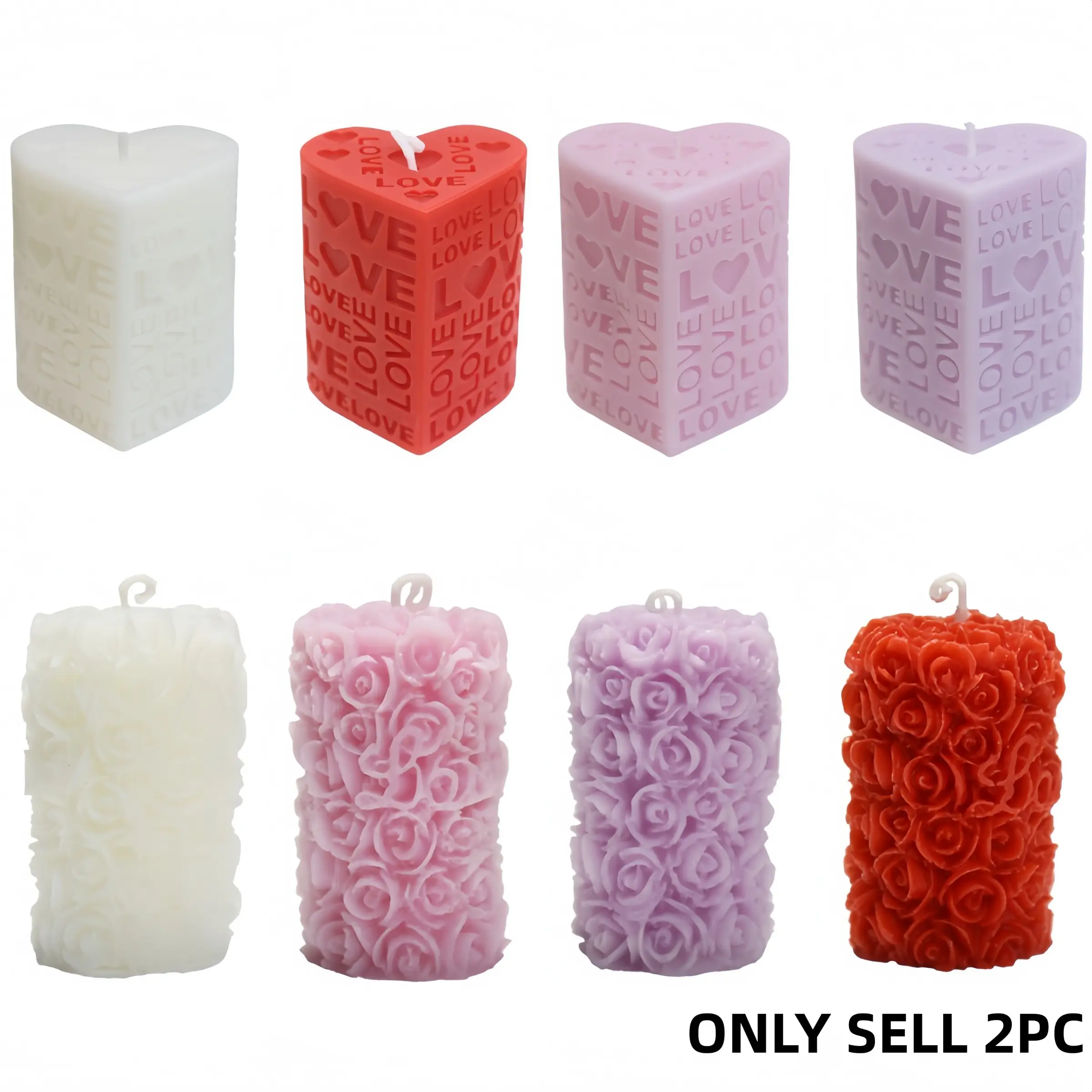2pcs Rose Column Love Heart Aromatherapy Candles, Romantic Table Setting, Valentine's Day Proposal Gift, Multi-Color Scented Candles
