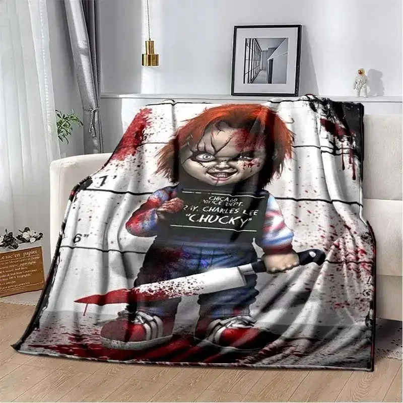 Chucky Themed Horror Microfiber Poly Blanket - Wrinkle Resistant, Multi-Size (50x60in/60x80in), All Seasons Soft Cozy Indoor/Outdoor Throw for Home Decor, Sofa