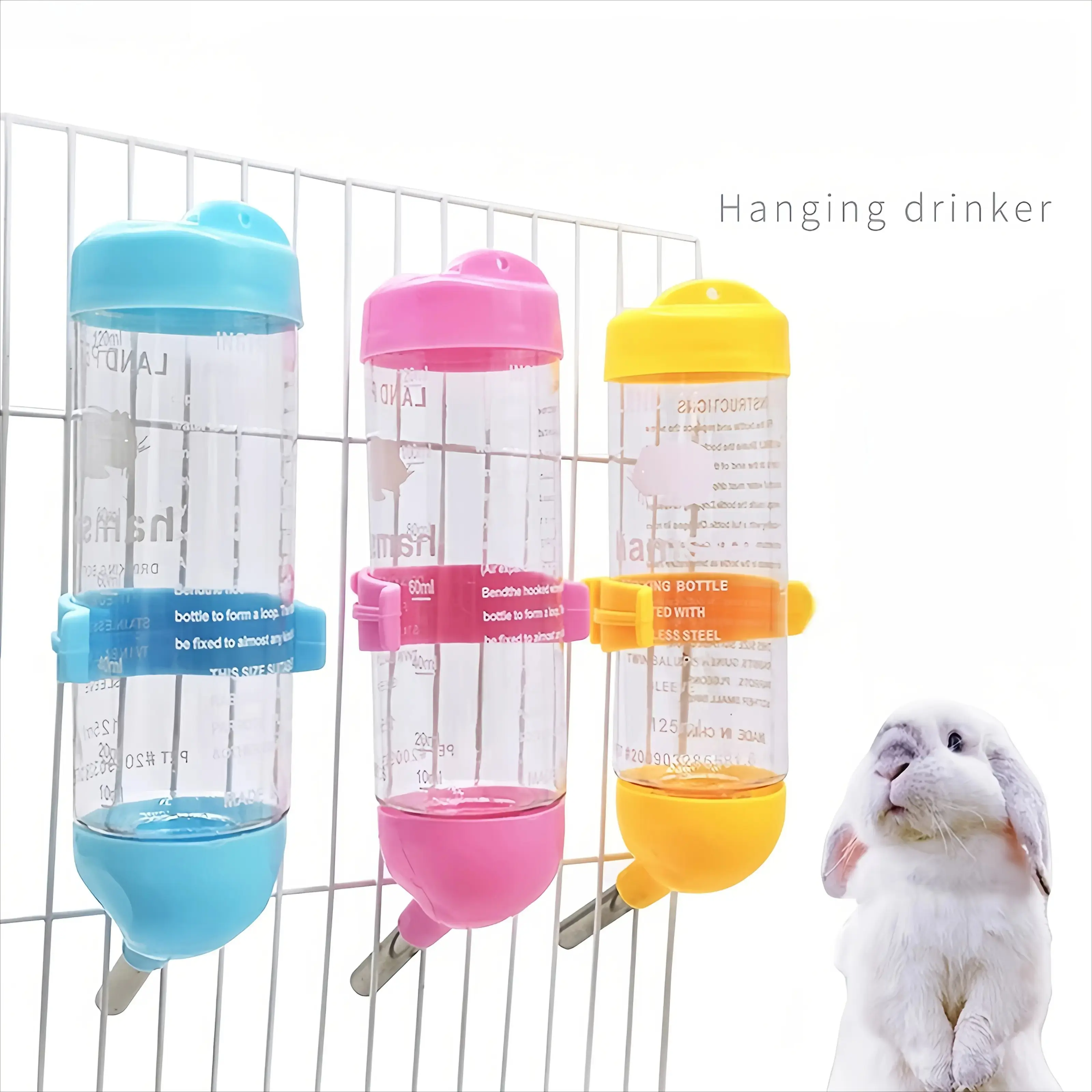 2 Pack 125ML Automatic Pet Water Bottles, Hanging Leak-Proof ABS Plastic & Stainless Steel Dispenser for Hamsters, Rabbits, and Guinea Pigs, Automatic Flow, Cylindrical