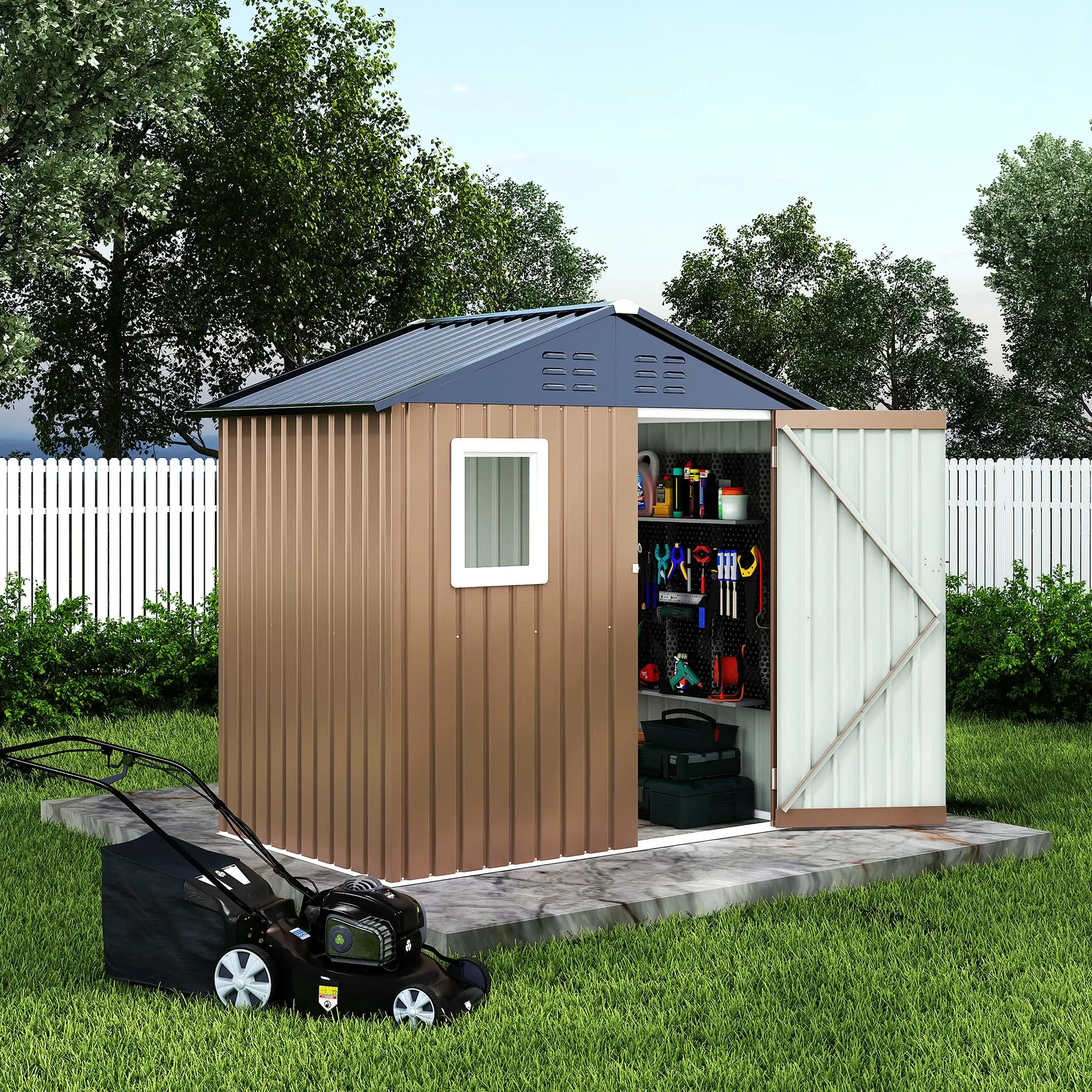 4×6 FT Lean to Storage Shed, Heavy-Duty Outdoor Metal Storage Shed, Garden Tool Metal StorageHouse W/Lockable Door and 2 Air Vents