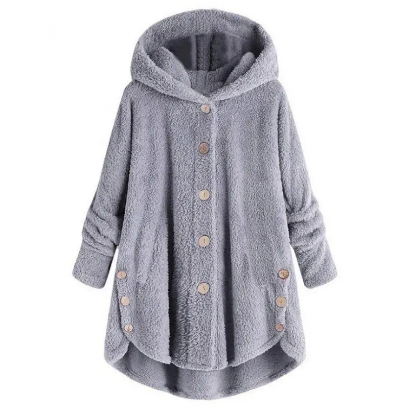Women's 2026 Winter European-American Plush Fabric Round Neck Jackets - Thickened, Warm, Breathable, Irregular Solid Color Button Sports Outerwear, Casual Athletic Top