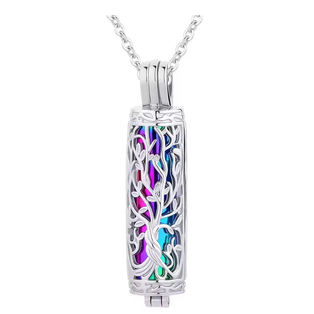 Cylinder Tree of Life Cremation Ash Vial Necklace, Memorial Pendant Jewelry for Women Men (Fashion Costume Accessory)