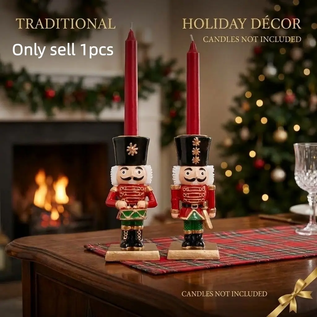A Nutcracker Candle Holder Figurine, Drummer-shaped Nutcracker Candle Holder, Suitable for Fireplace Decoration, Centerpiece, and Home Decoration, Christmas Nutcracker, Christmas Decorative Figurine, Holiday Ornament