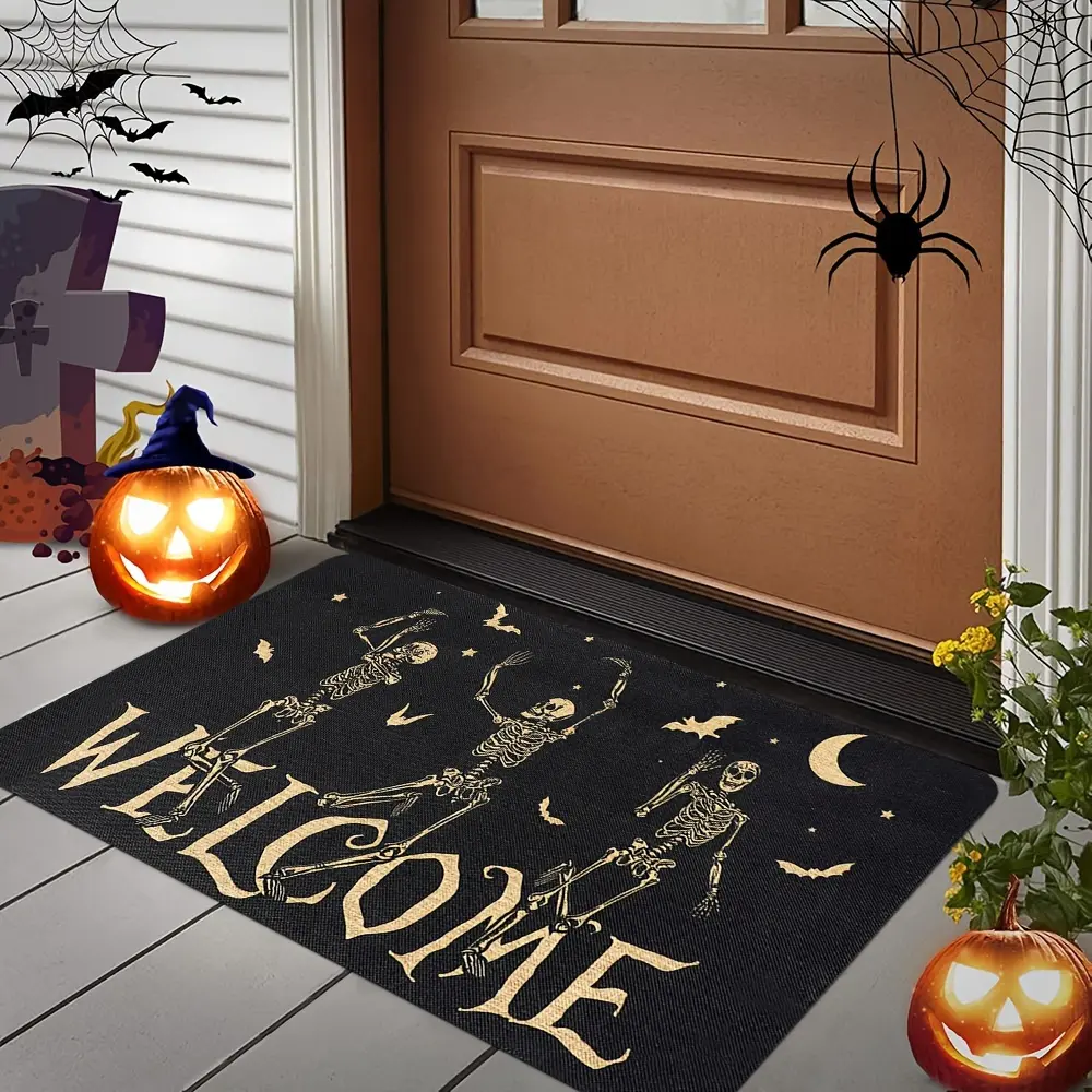 Halloween Skeleton Welcome Doormat – Soft, Machine Washable, Non-Slip Mat with Skull & Crossbones Design for Entryway, Hallway, Bathroom, and Festive Home Decor, Entryway Accessory | Themed Decoration | Nonslip Backing, Halloween Decorations