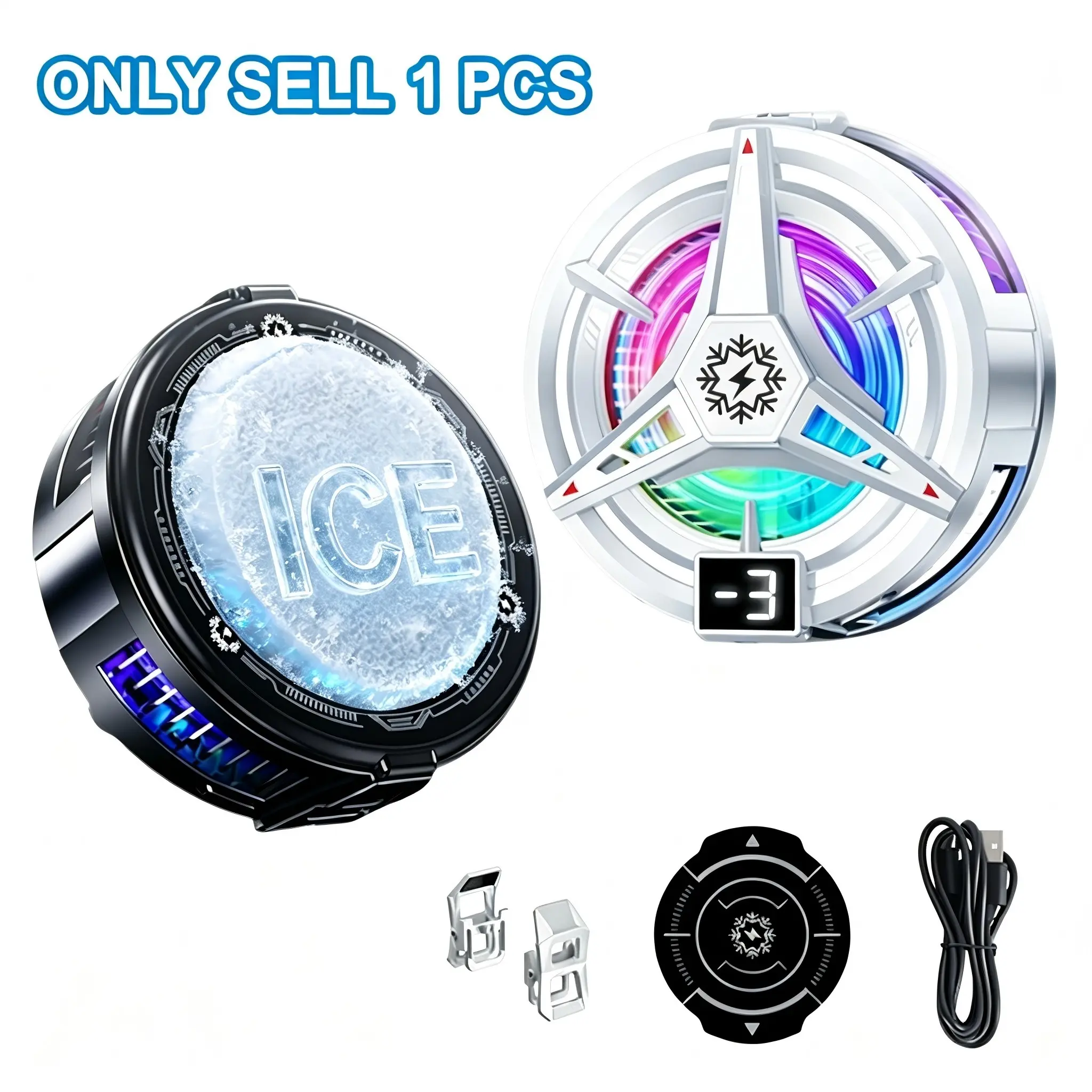 Icy Phone Cooler, Magnetic Cell Phone Cooler for Gaming, Portable Phone Cooling Fan with RGB Light, Phone Radiator for iPhone Magnetic Series/Android/Tablet/iPad, Max 15W